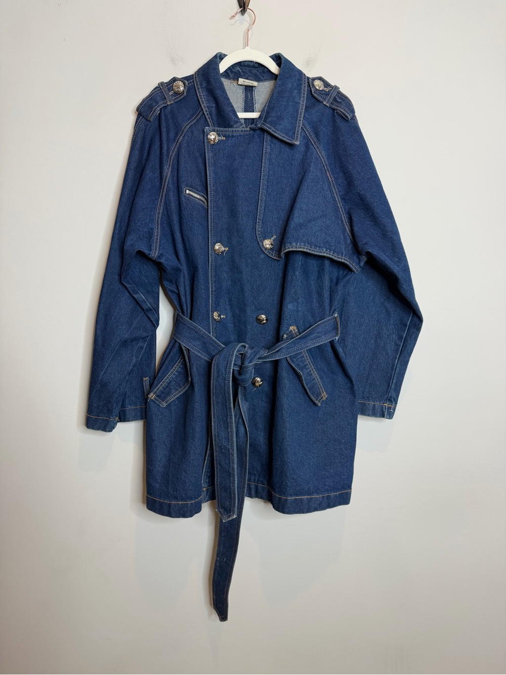 Navi Vintage Denim Trench Coat XXL Belted Dark Wash Y2K Western Boho Duster